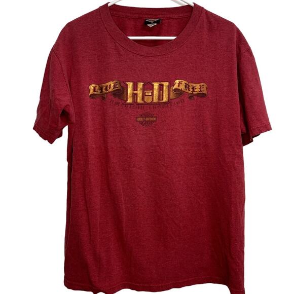 Vintage Y2K Red Harley Davidson Shirt Live Free Flame Banner Oregon Size L - Picture 2 of 5